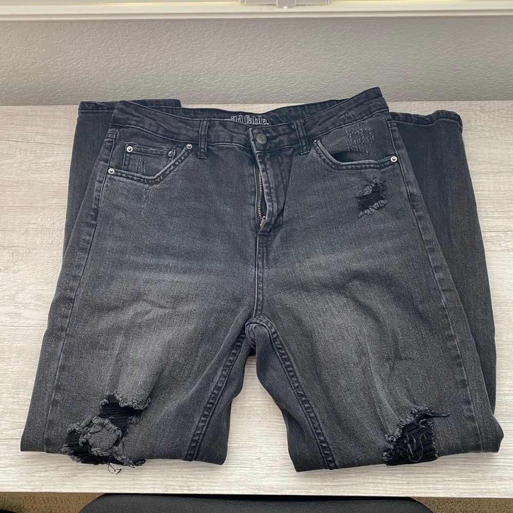 High rise pre distressed black jeans